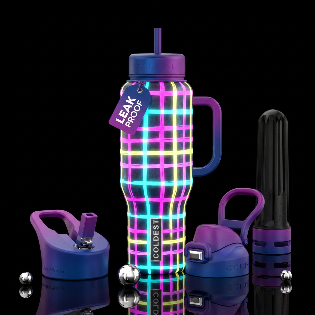 Neon glow in the dark checkered with uneven glow i... water bottle design