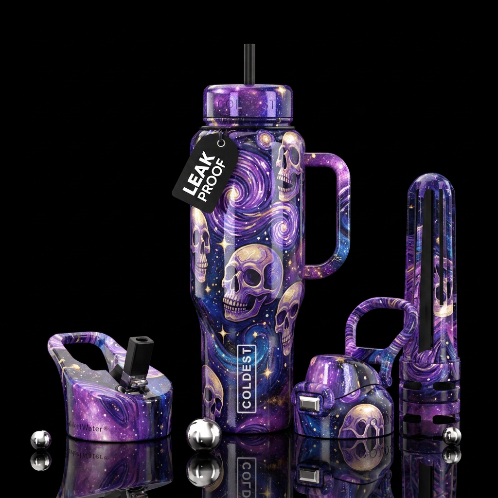 Starry nights with purple swirled lokking stars ob... water bottle design
