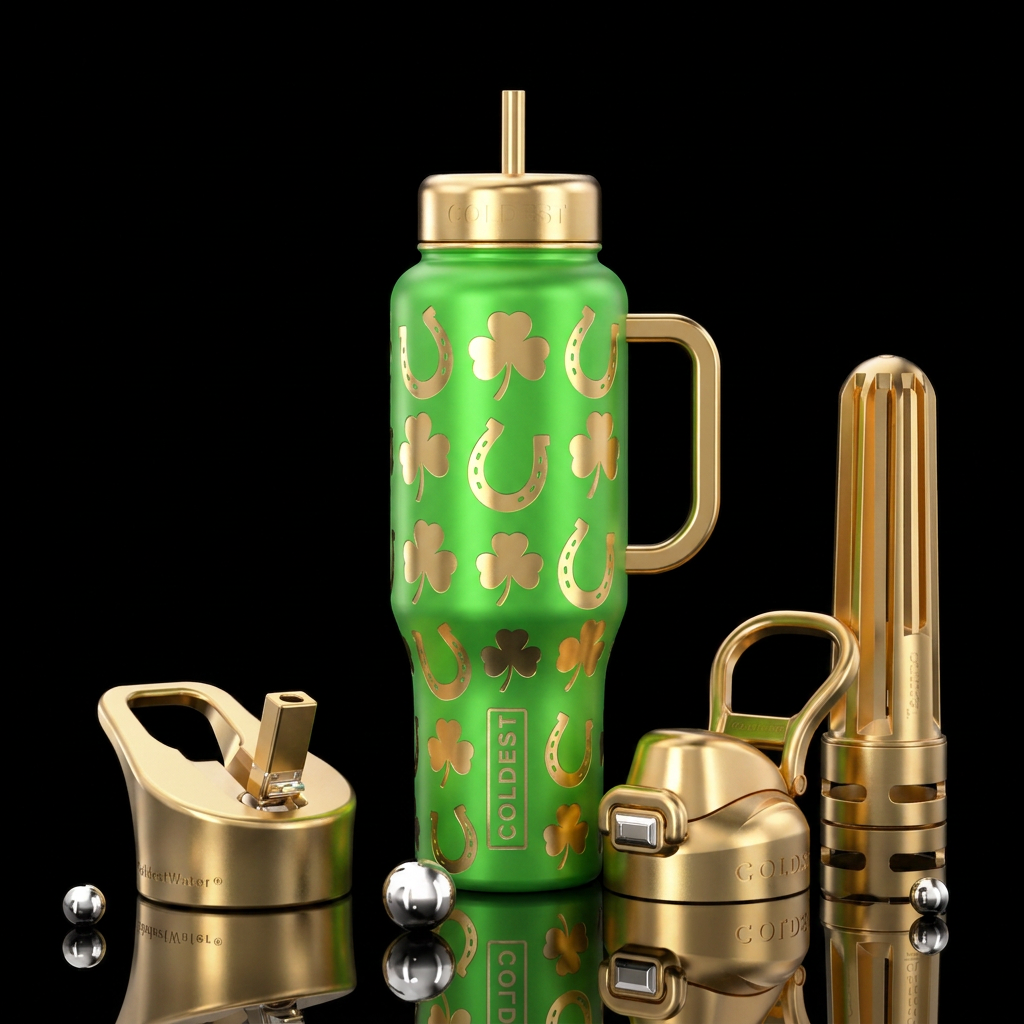 bright green background with shiny gold shamrocks ... water bottle design