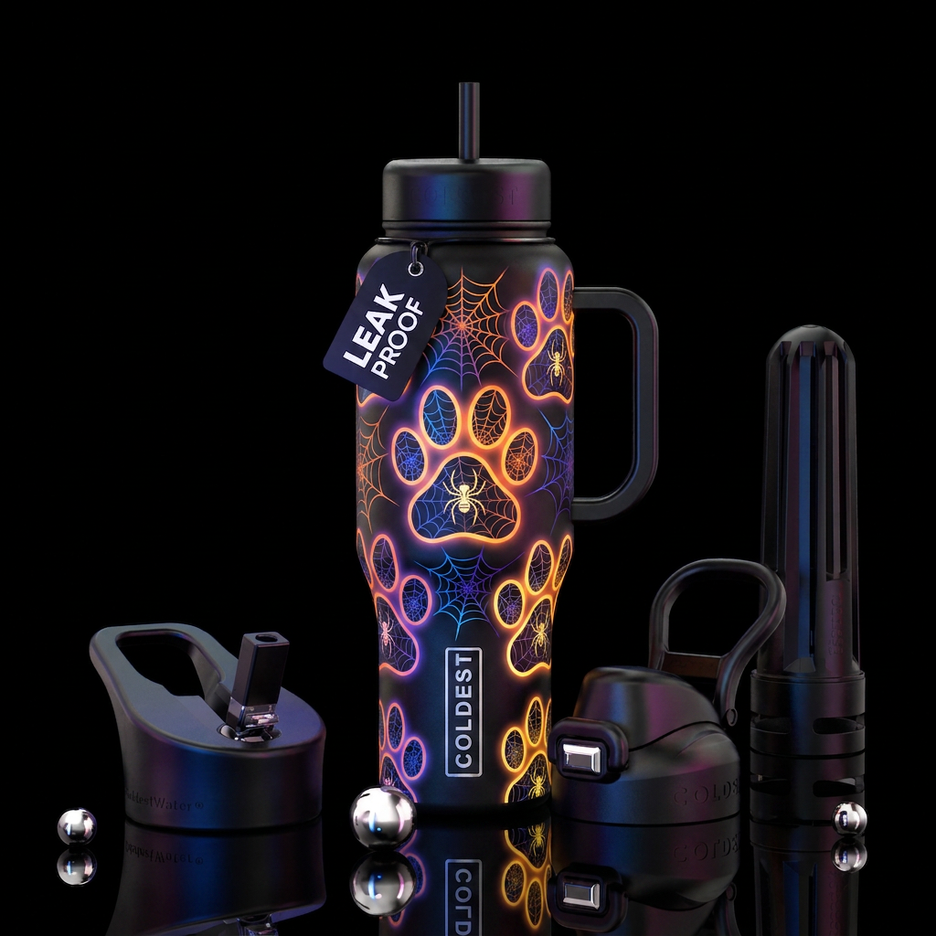 Halloween glow in the dark animal paw print outlin... water bottle design
