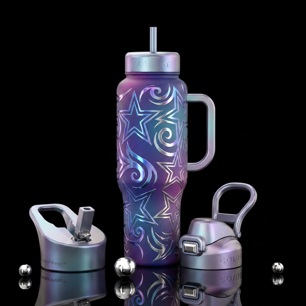 Shiny metallic color changing star outlines and me... water bottle design
