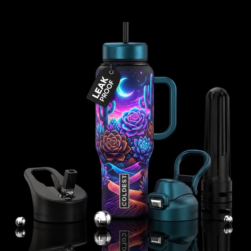 Exotic desert roses under the moonlight dreamy, ne... water bottle design