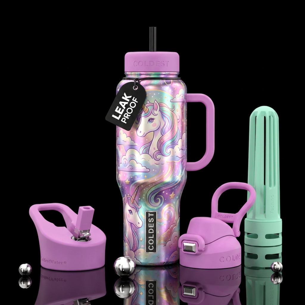 Unicorn Pastel fantasy inbued bright background ma... water bottle design
