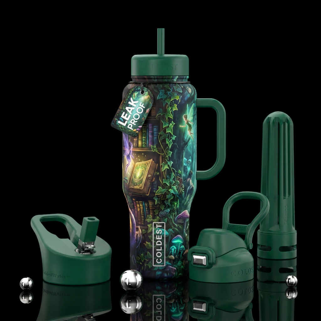 Magical forest library inbued fantasy, dreamy,ench... water bottle design