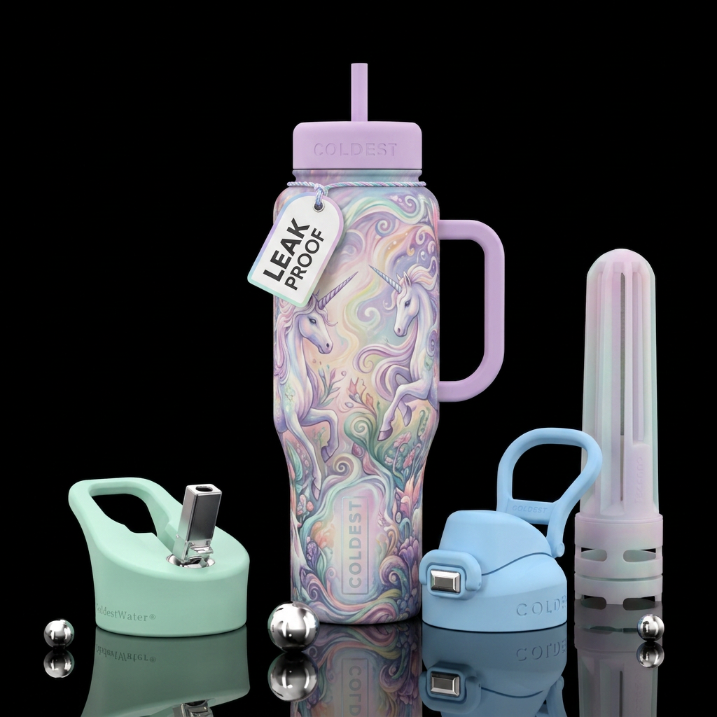 Unicorn Pastel fantasy inbued bright background ma... water bottle design
