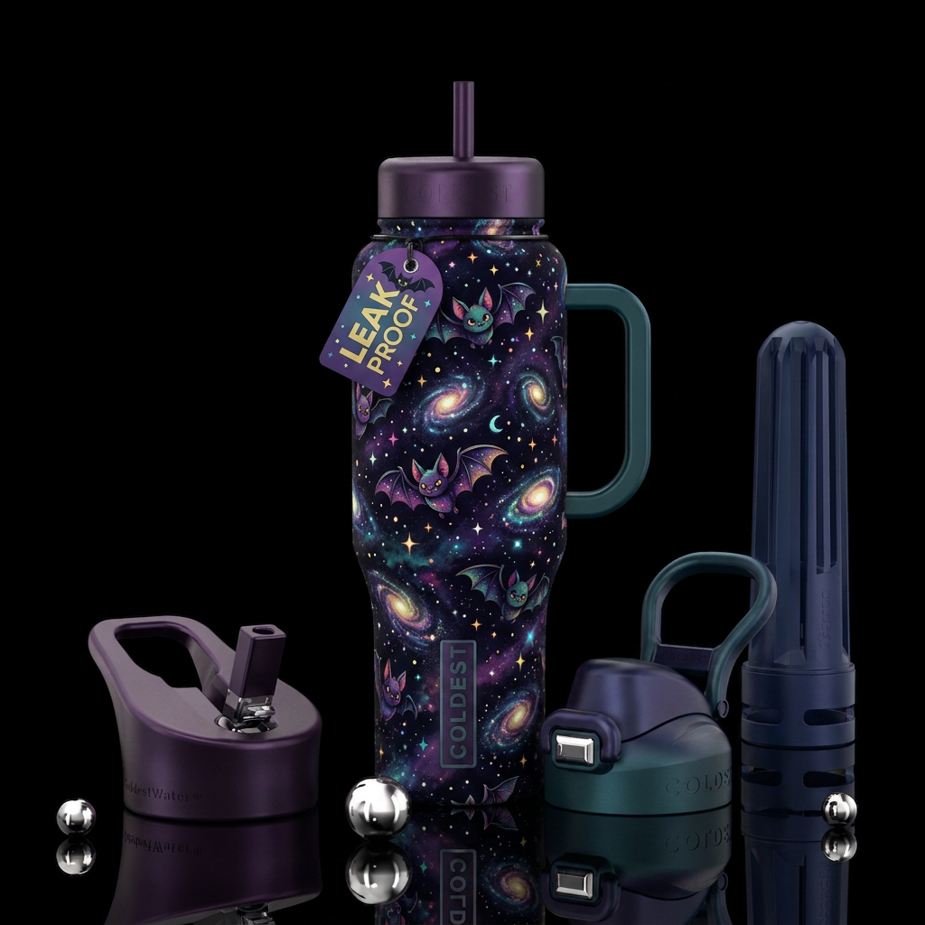 Starry bats, scary, funny, beautiul, vibrant, mode... water bottle design