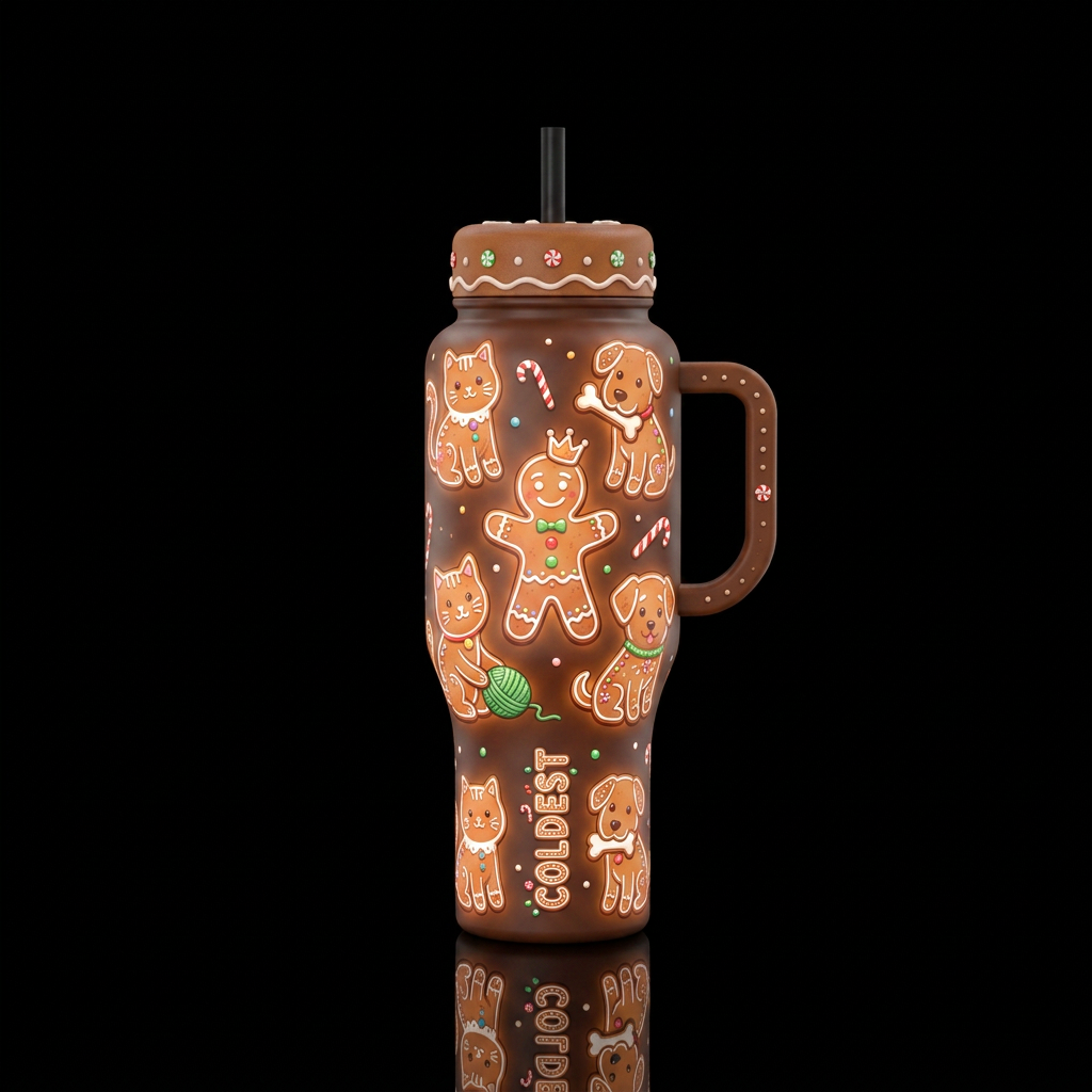 Gingerbread men with Gingerbread cats and Gingerbr... water bottle design