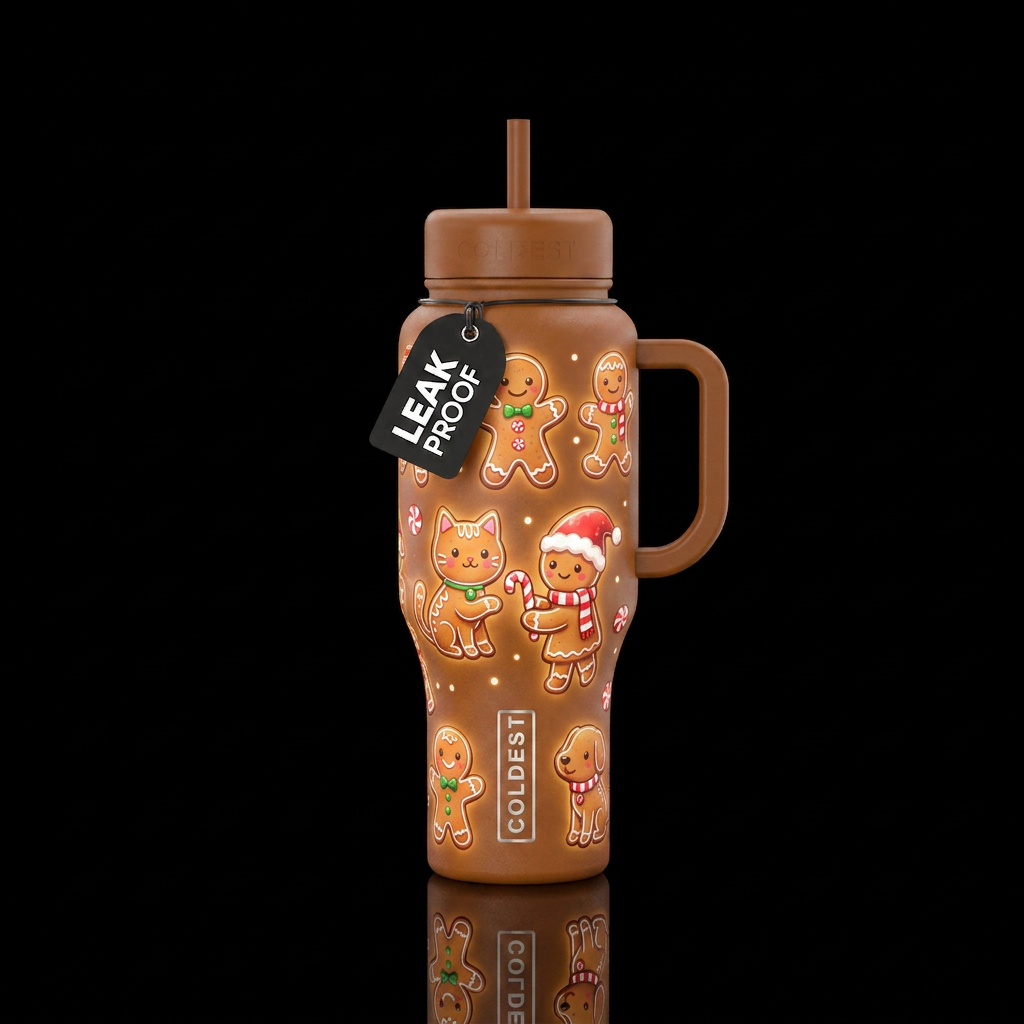 Christmas Gingerbread men Gingerbread cats and Gin... water bottle design