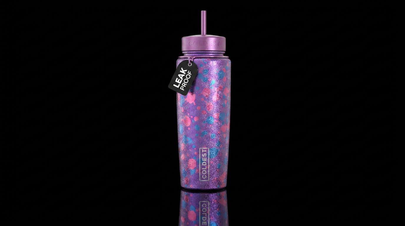 Shimmering metallic purple glitter irridescent wit... water bottle design