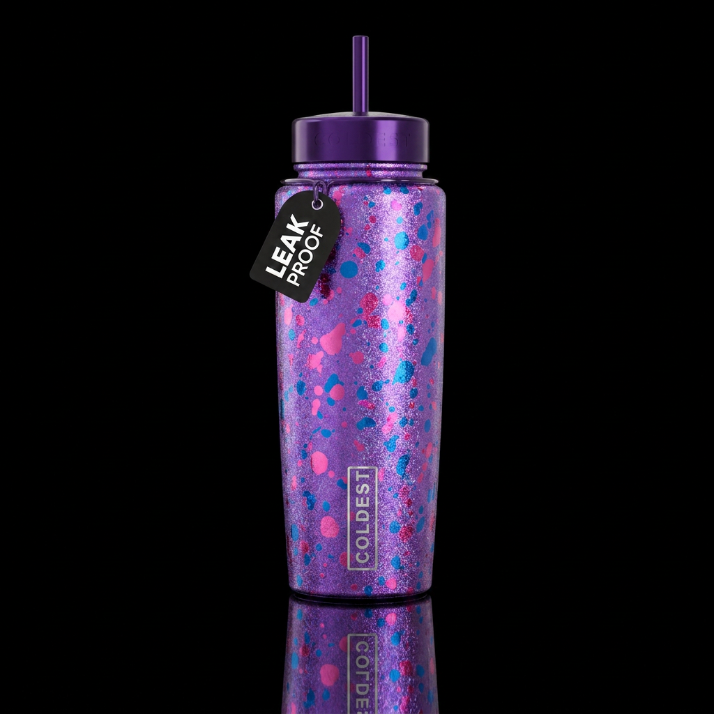 Shimmering metallic purple glitter irridescent wit... water bottle design