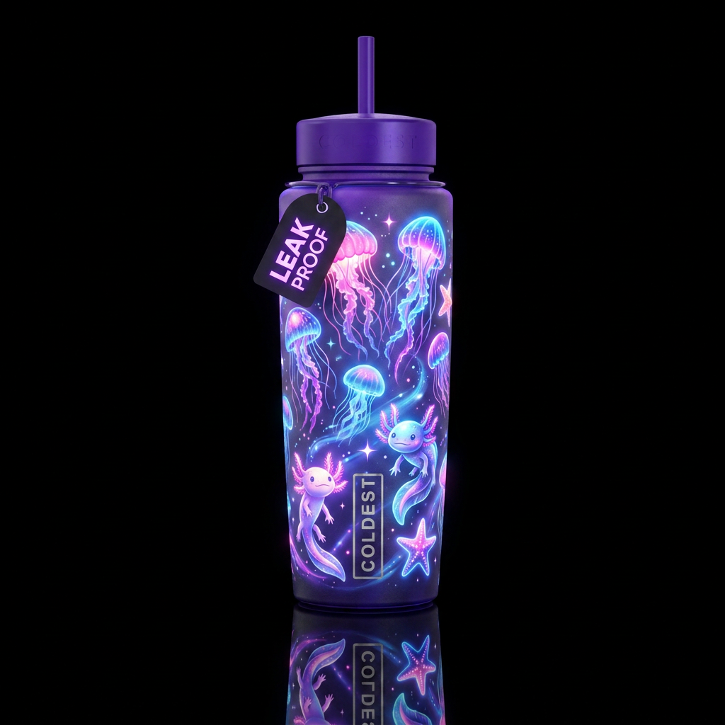 Glowie axoloti and Jellyfish and starfish, beautiu... water bottle design