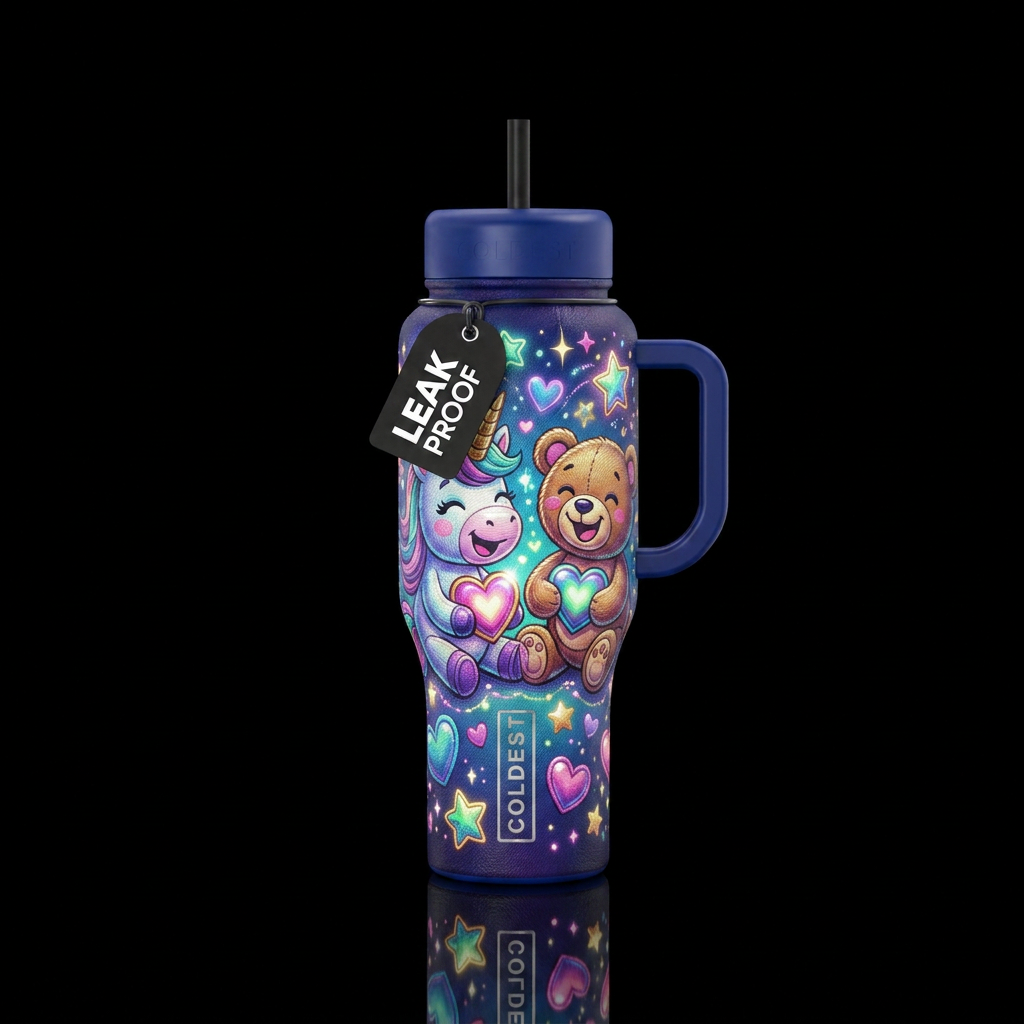 Cartoon cute stuffed unicorn and teddy bear with e... water bottle design