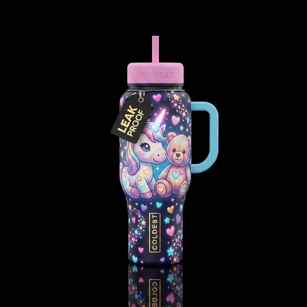 Cartoon cute stuffed unicorn and teddy bear with e... water bottle design