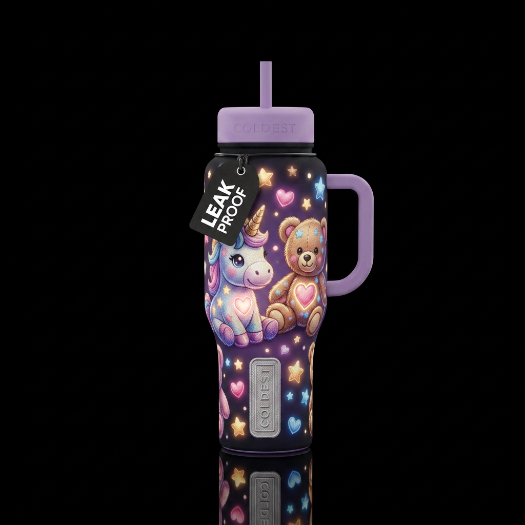 Cartoon cute stuffed unicorn and teddy bear with e... water bottle design