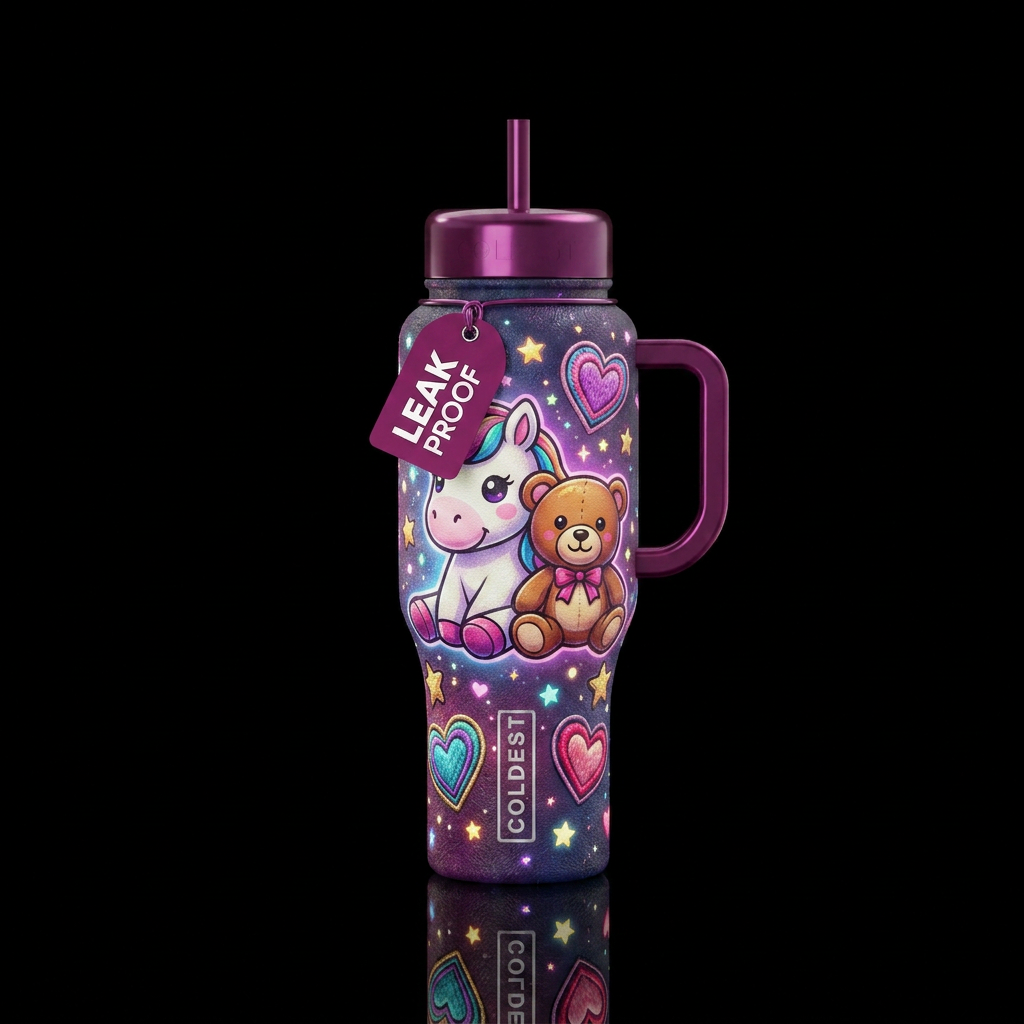 Cartoon cute stuffed unicorn and teddy bear with e... water bottle design