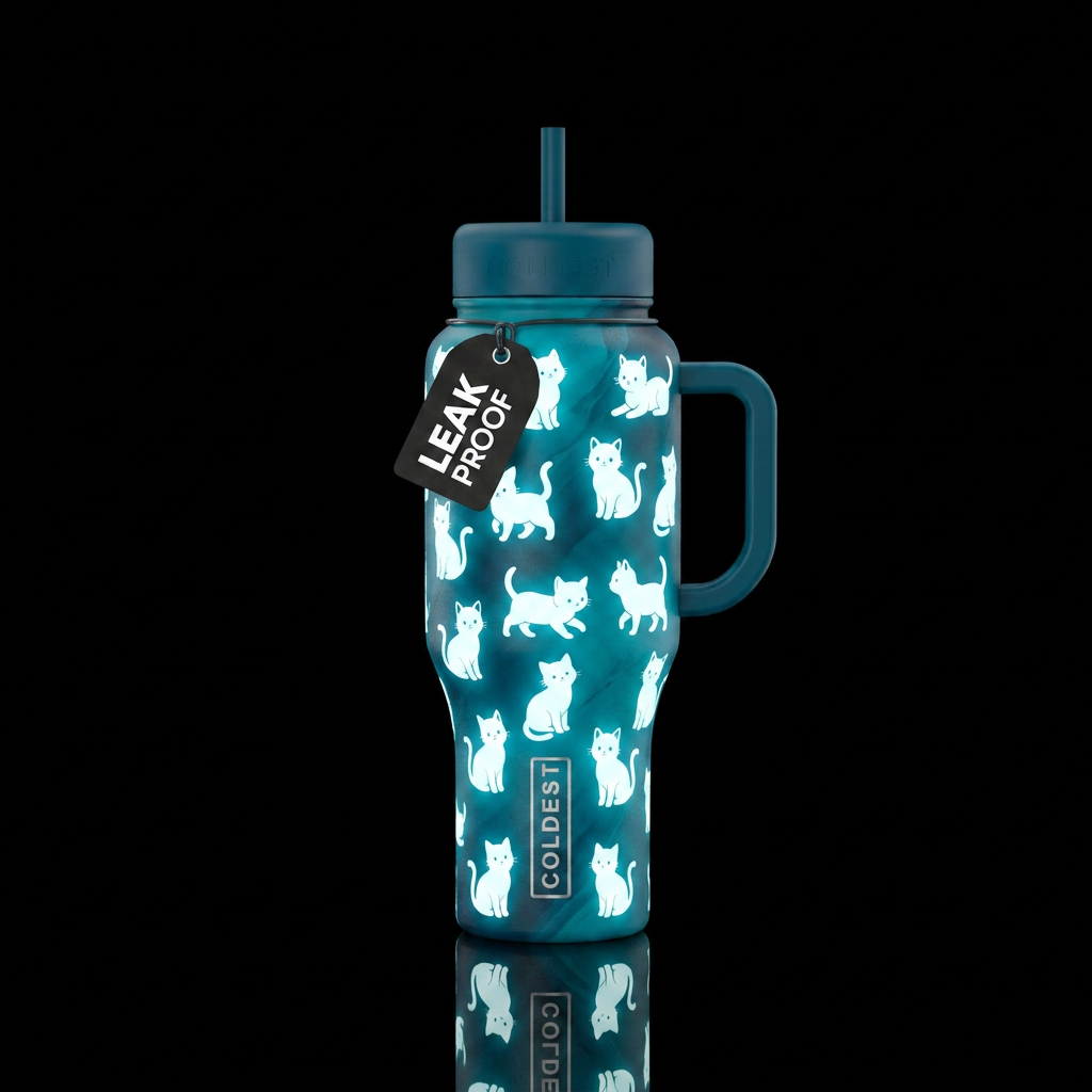 Cuddly Kittens glowie,  white silhouettes of kitte... water bottle design