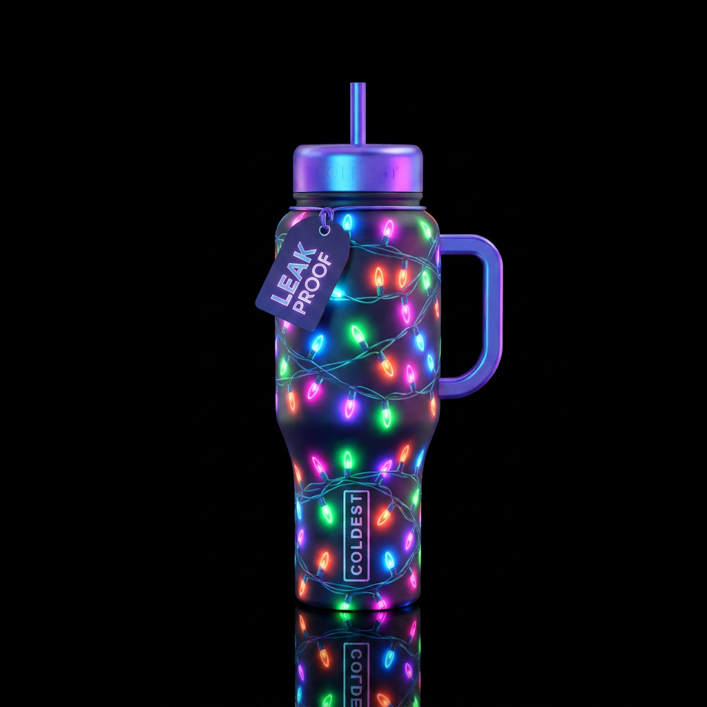 Glowie neon christmas lights wrapped around bottle... water bottle design
