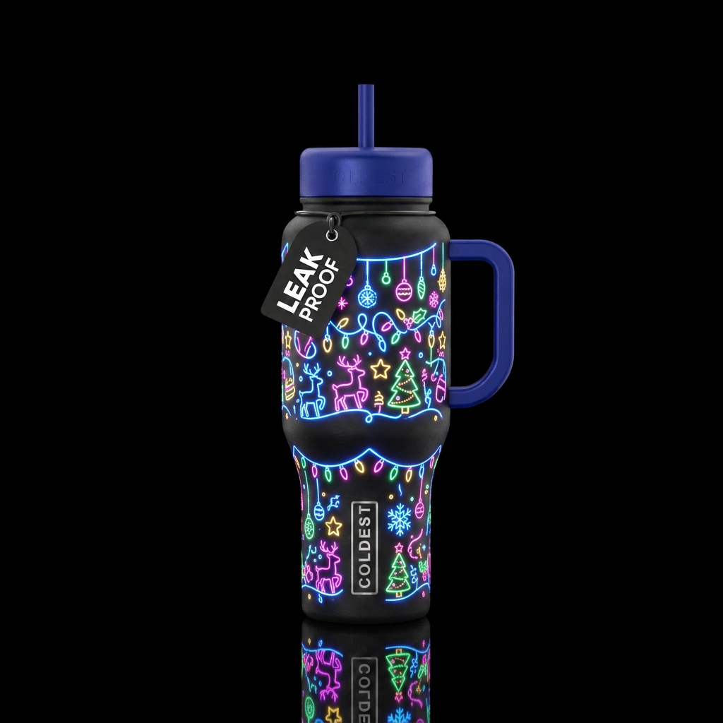 Glowie neon christmas lights wrapped around bottle... water bottle design