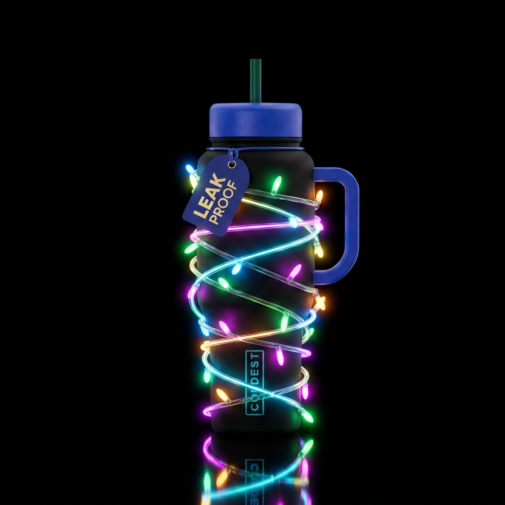 Glowie neon christmas lights wrapped around bottle... water bottle design