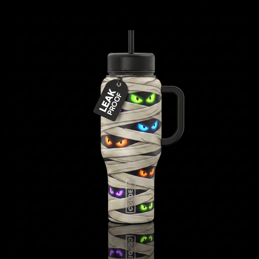 All wrapped up cartoon style mummy inspired with d... water bottle design