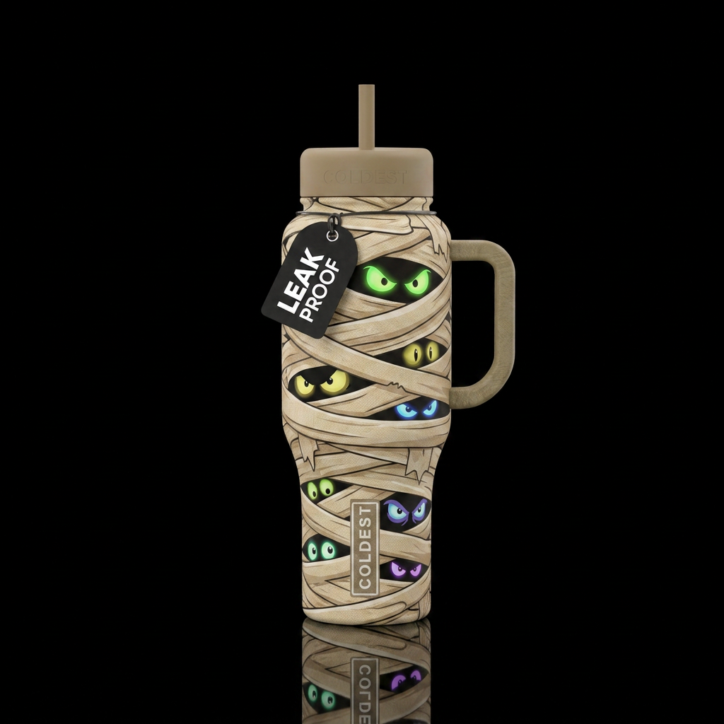 All wrapped up cartoon style mummy inspired with d... water bottle design