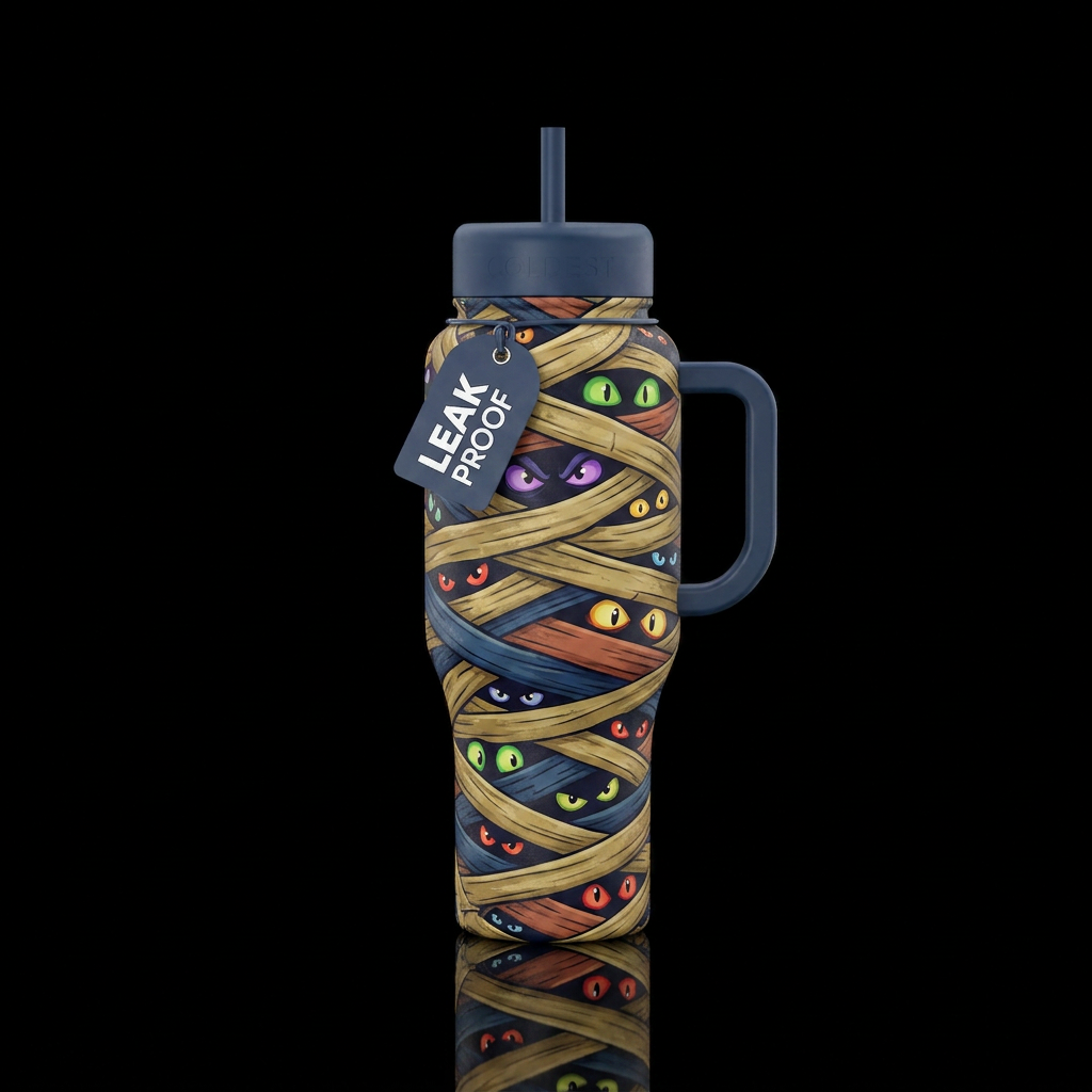 All wrapped up cartoon style mummy inspired with d... water bottle design