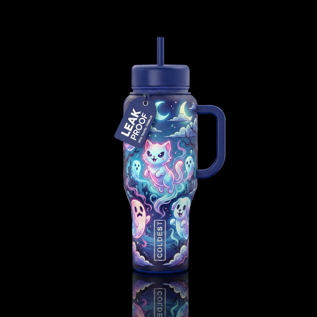 Glowie ghost kittens and ghost puppies cartoon inb... water bottle design