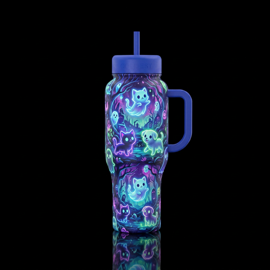 Glowie ghost kittens and ghost puppies cartoon inb... water bottle design