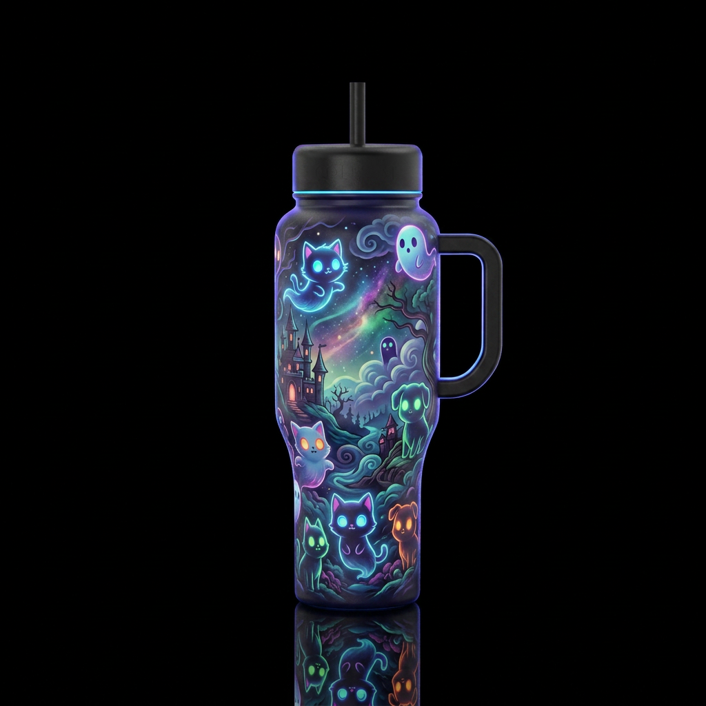 Glowie ghost kittens and ghost puppies cartoon inb... water bottle design
