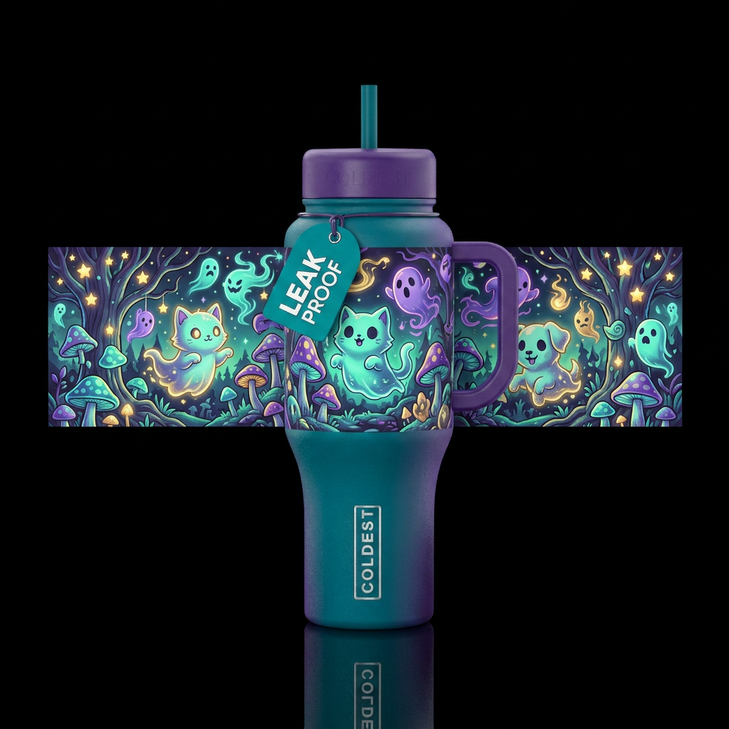 Glowie ghost kittens and ghost puppies cartoon inb... water bottle design