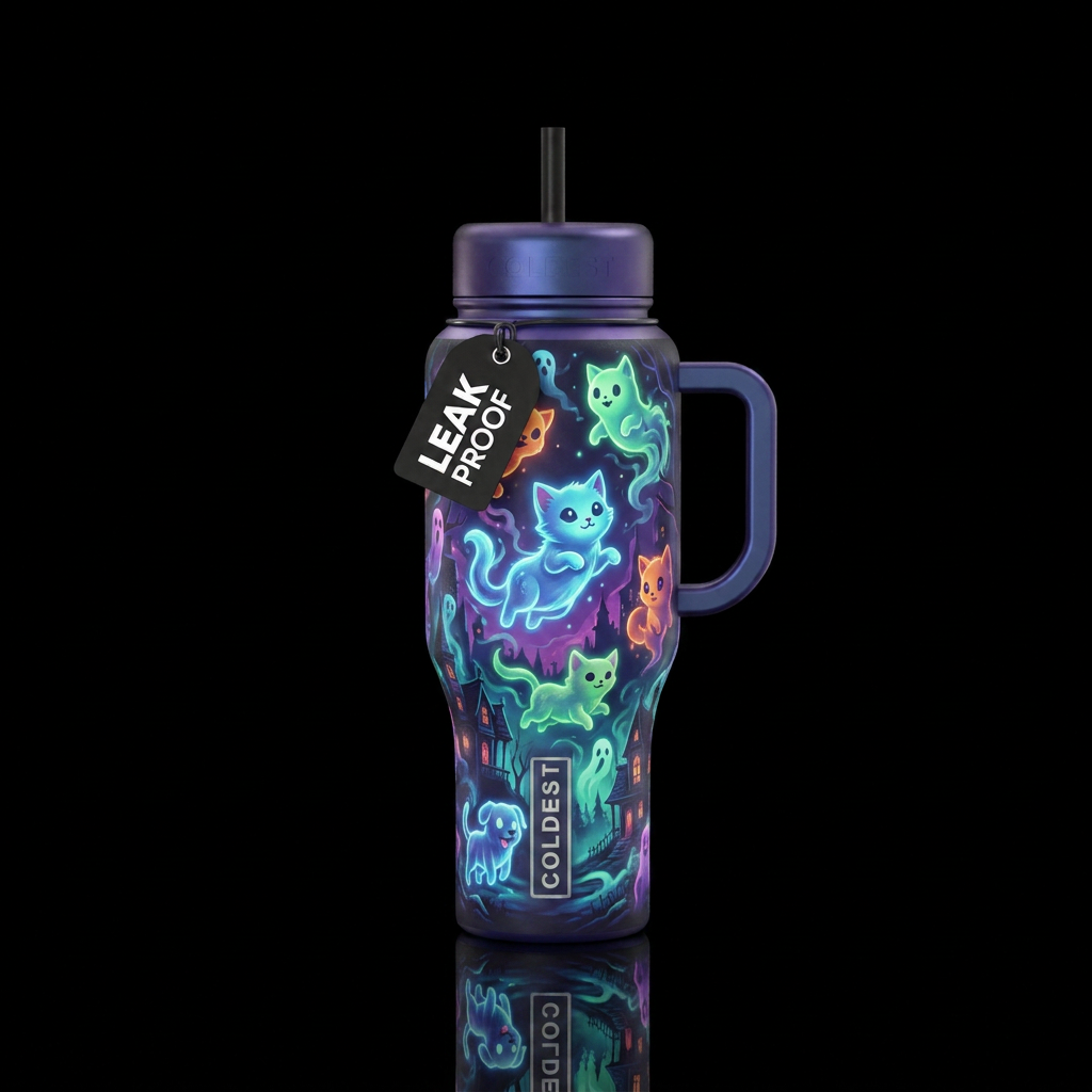Glowie ghost kittens and ghost puppies cartoon inb... water bottle design