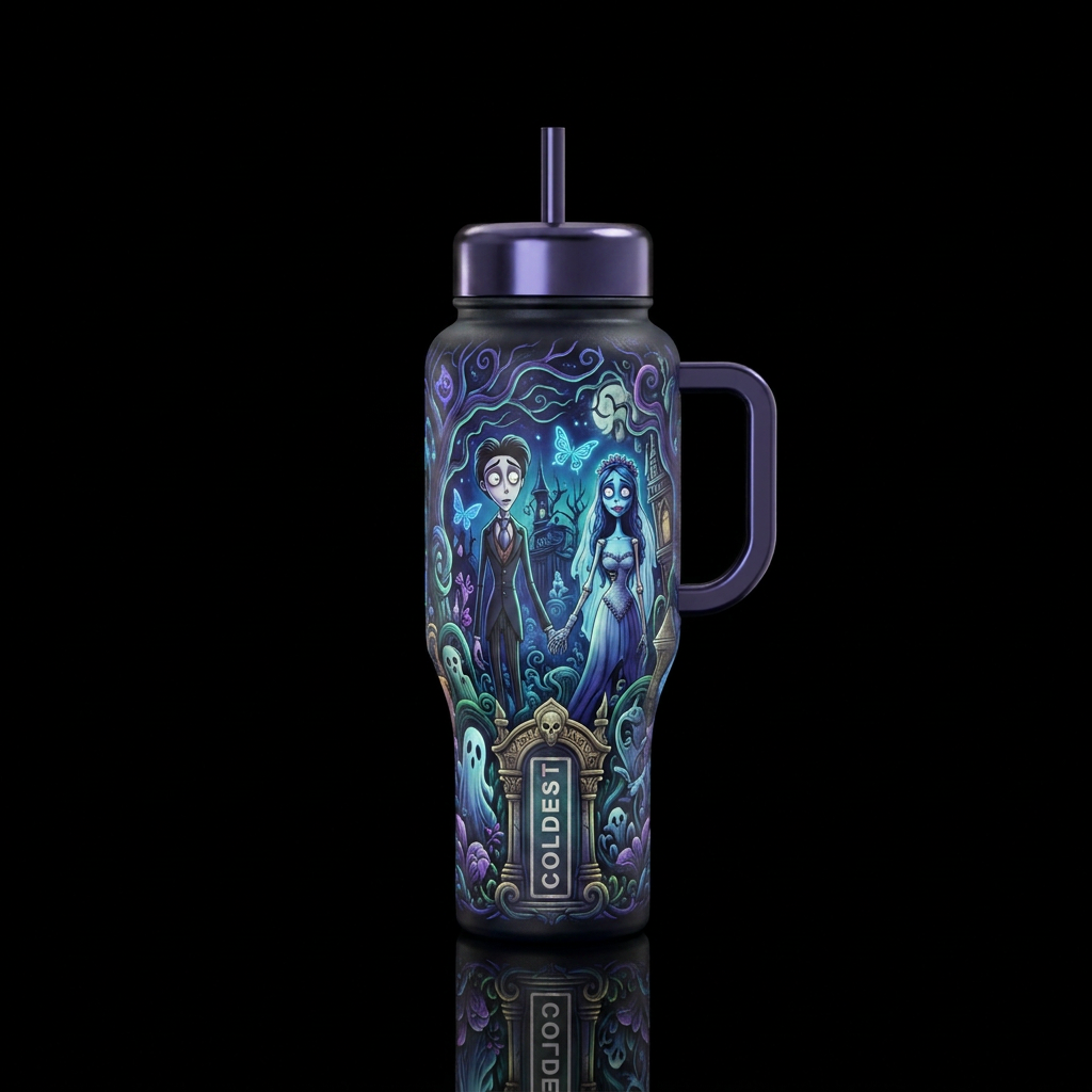 Corpse Bride inspired, fantasy, vibrant, beautiul,... water bottle design