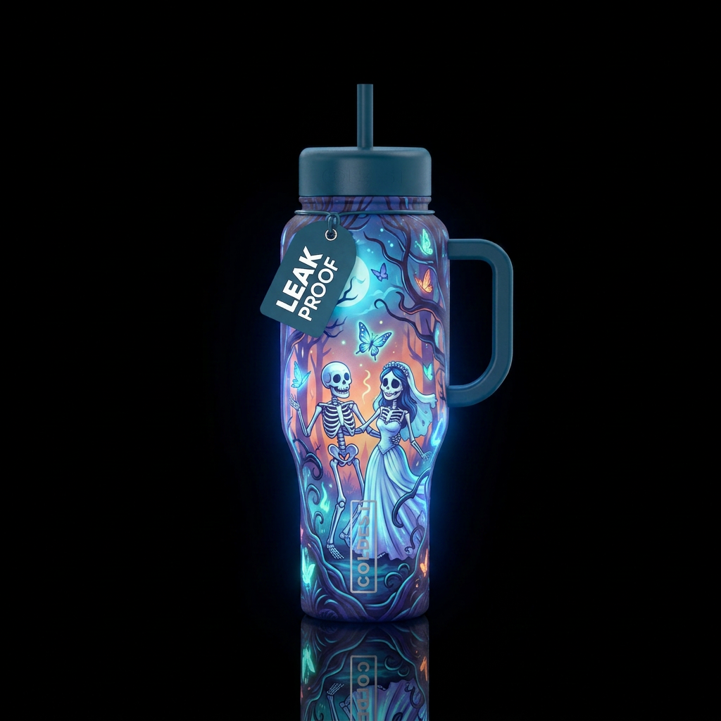 Corpse Bride inspired, fantasy, vibrant, beautiul,... water bottle design