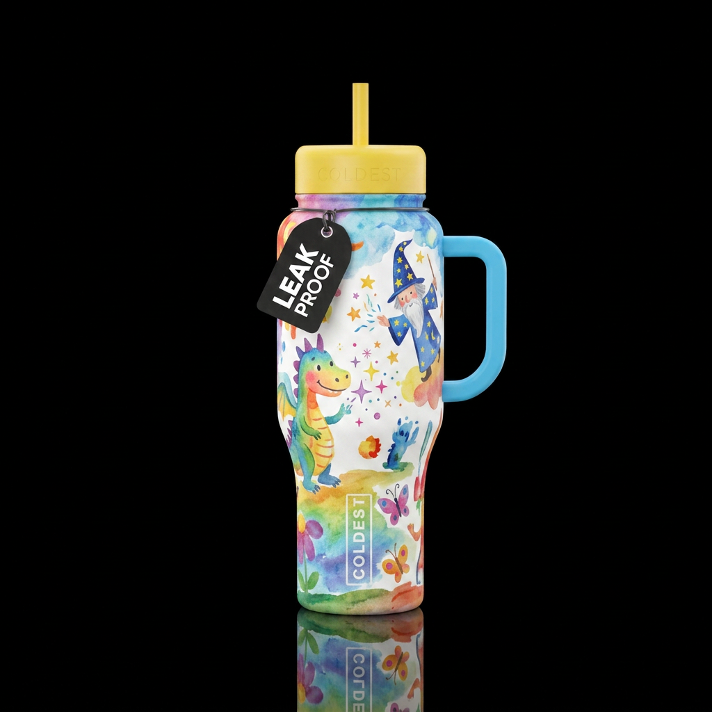 Childrens finger painting artwork cute, vibrant, m... water bottle design