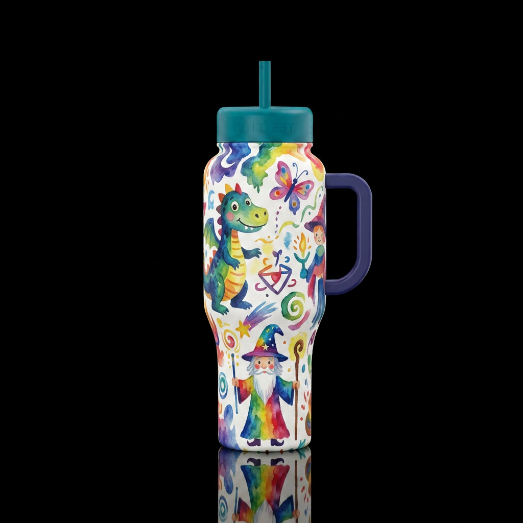 Childrens finger painting artwork cute, vibrant, m... water bottle design