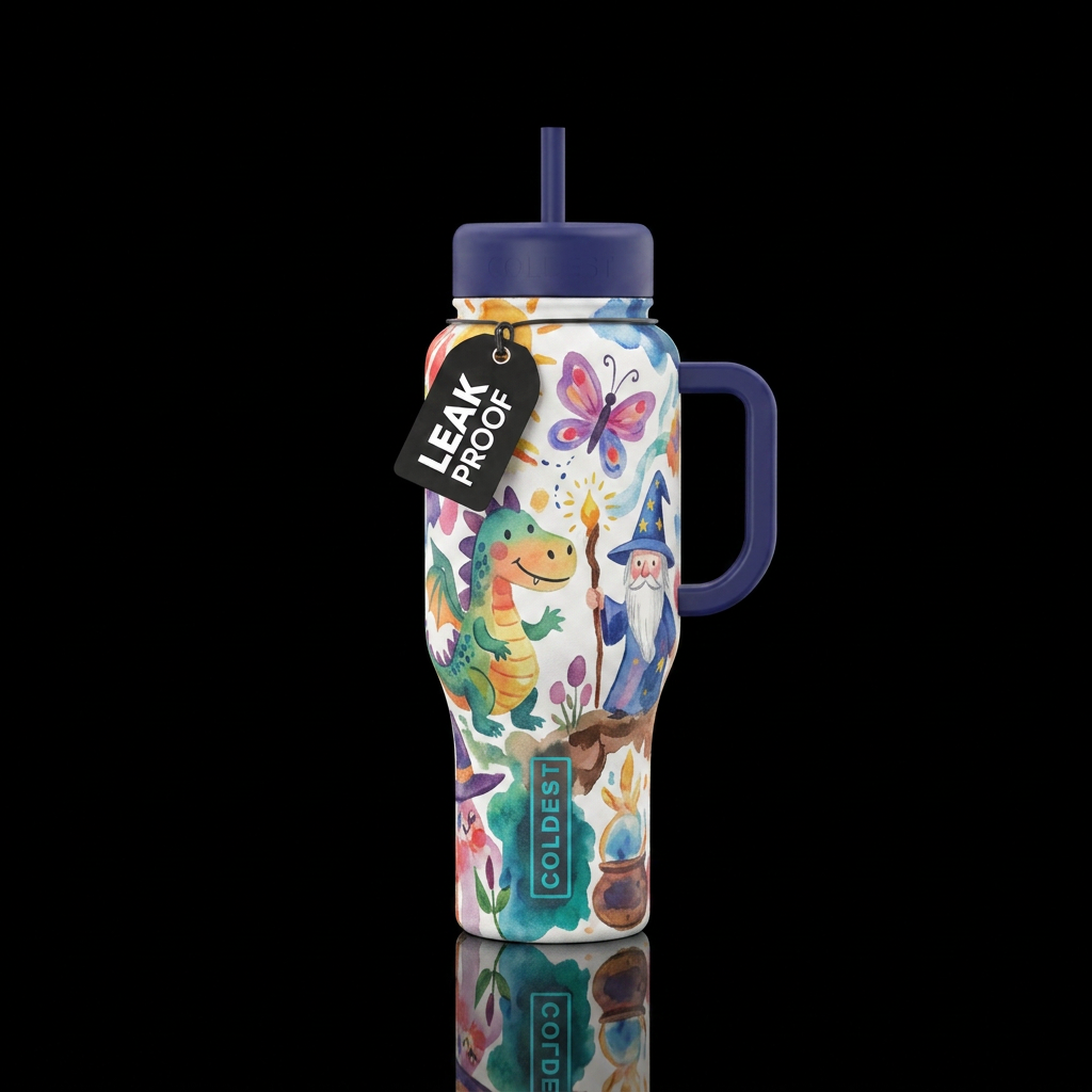 Childrens finger painting artwork cute, vibrant, m... water bottle design