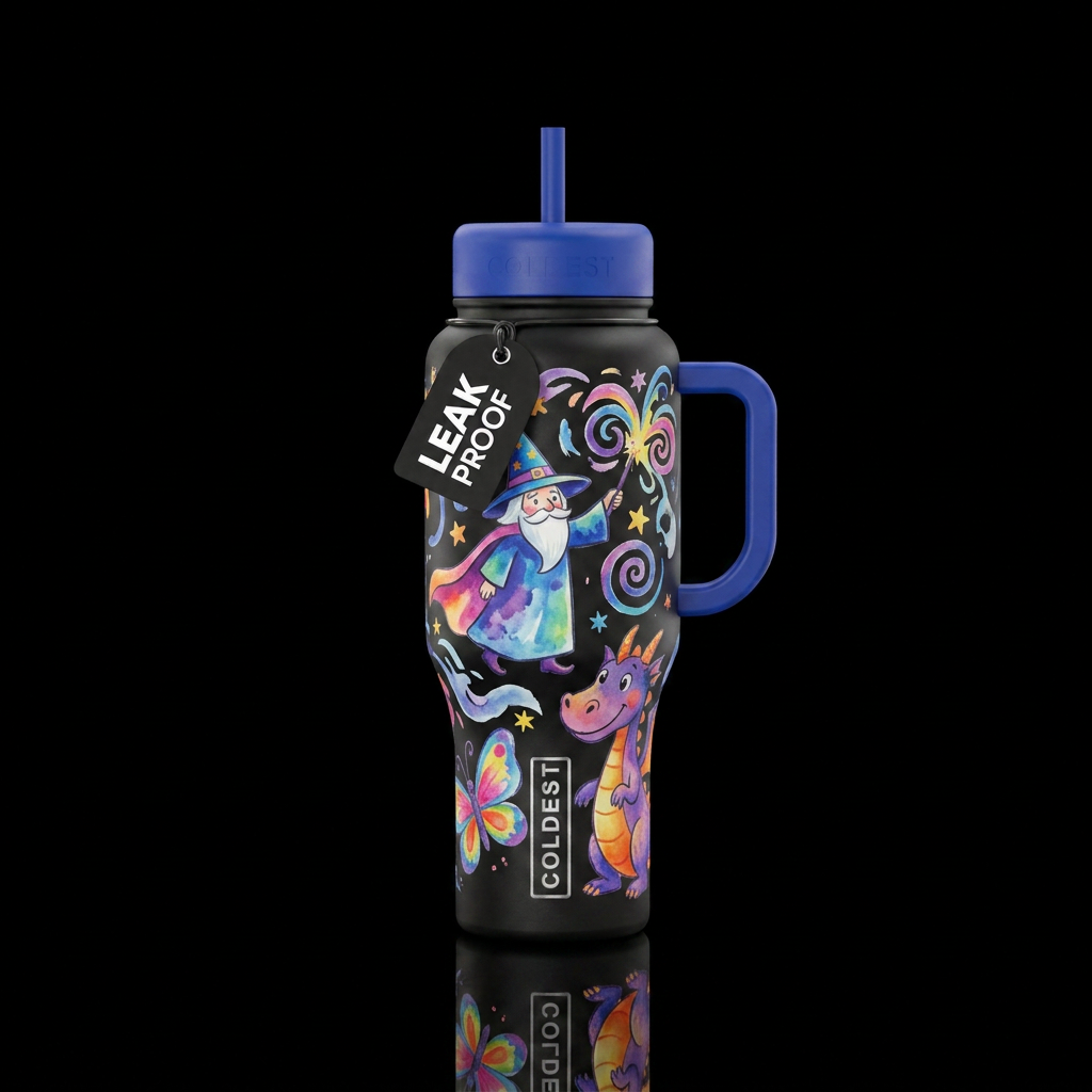 Childrens finger painting artwork cute, vibrant, m... water bottle design