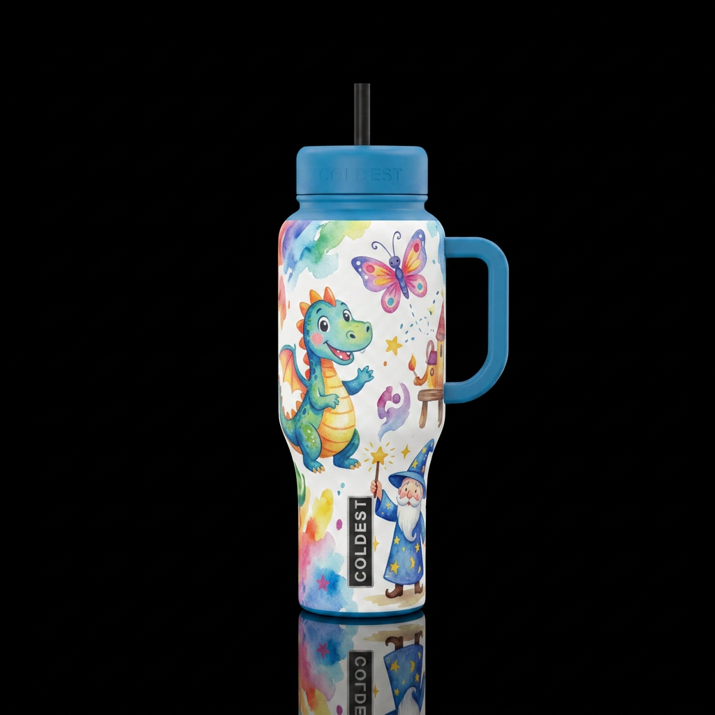 Childrens finger painting artwork cute, vibrant, m... water bottle design