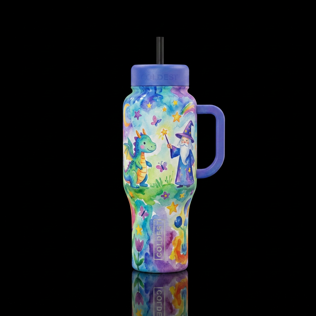 Childrens finger painting artwork cute, vibrant, m... water bottle design