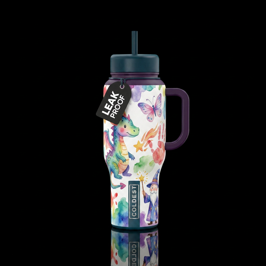 Childrens finger painting artwork cute, vibrant, m... water bottle design