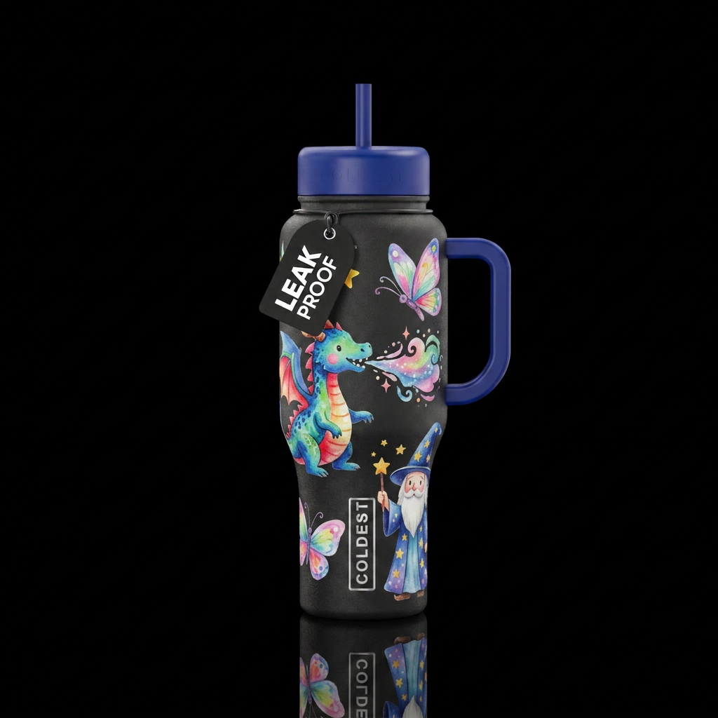 Childrens finger painting artwork cute, vibrant, m... water bottle design