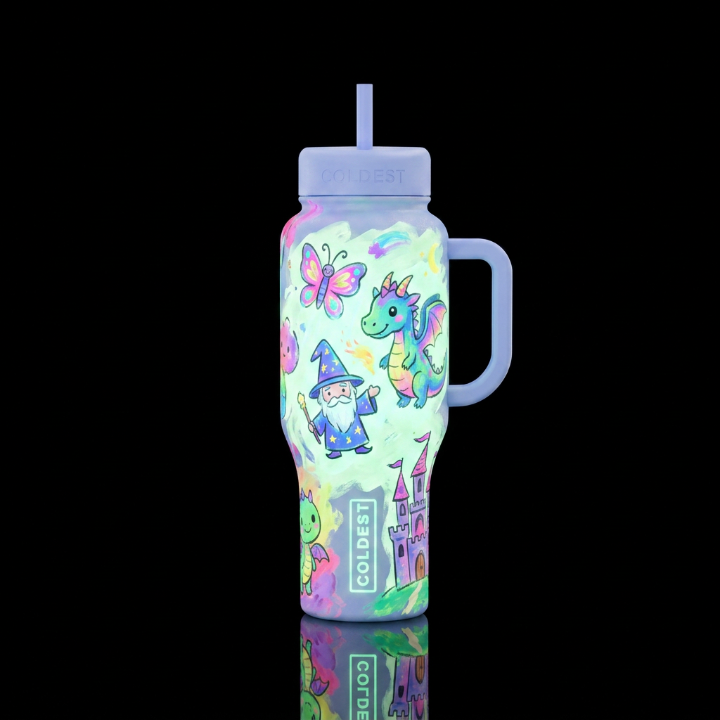 Childrens finger painting artwork glow in the dark... water bottle design