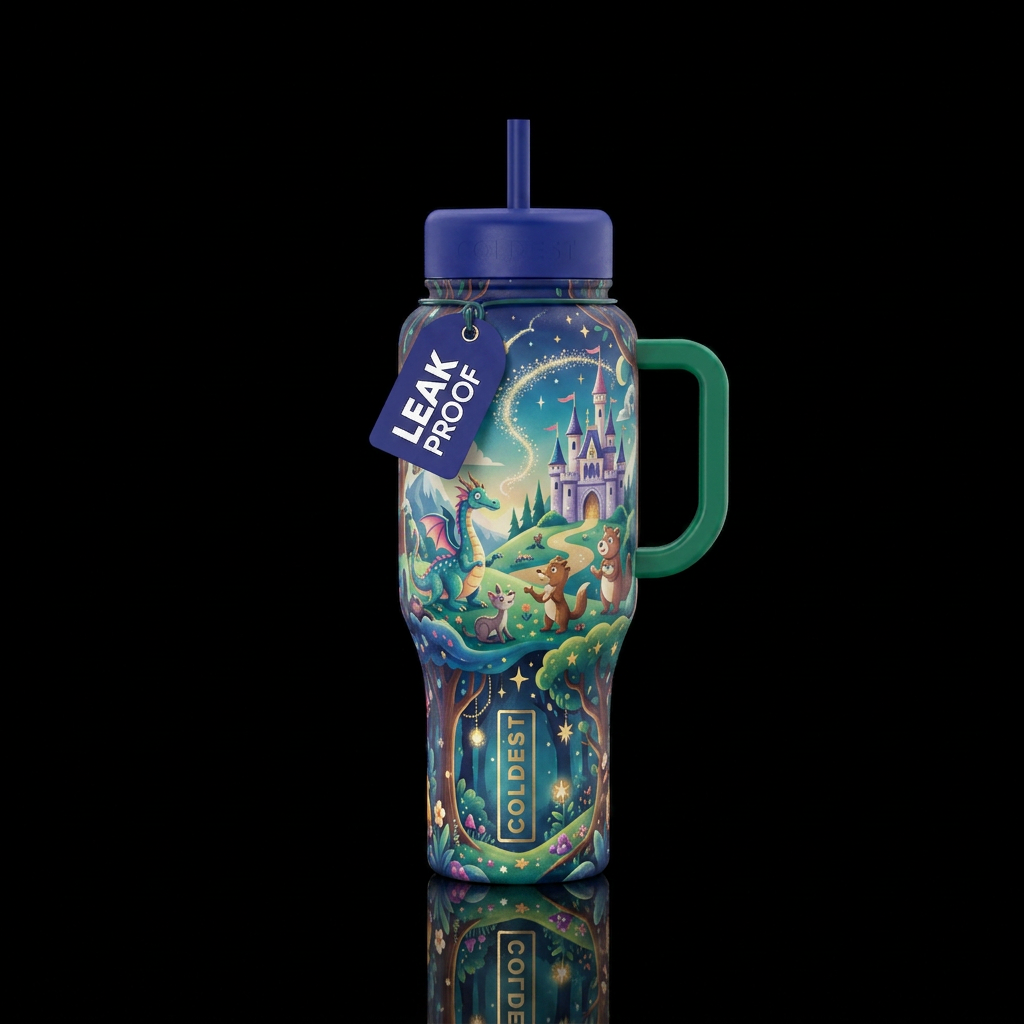 Once upon a fairytale, vibrant, beautiul, magical,... water bottle design