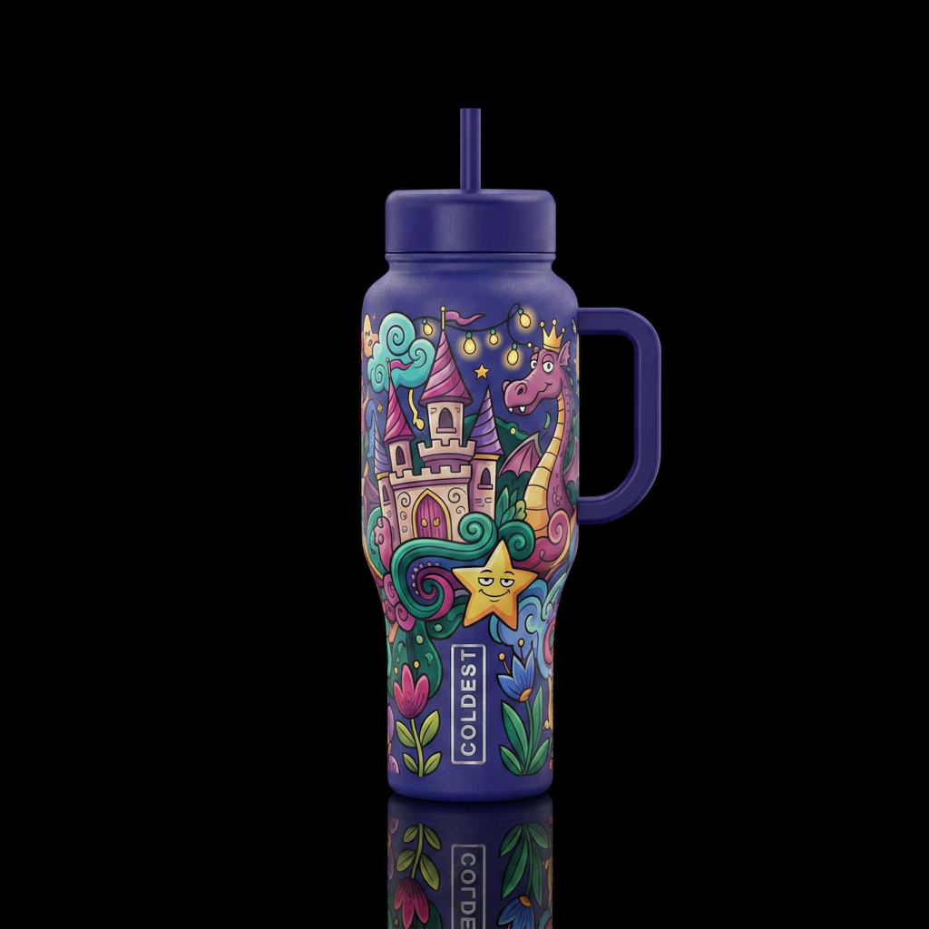 Once upon a fairytale, vibrant, beautiul, magical,... water bottle design
