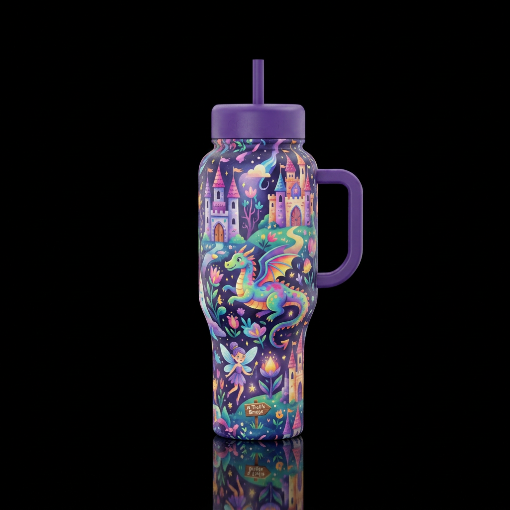 Once upon a fairytale, vibrant, beautiul, magical,... water bottle design
