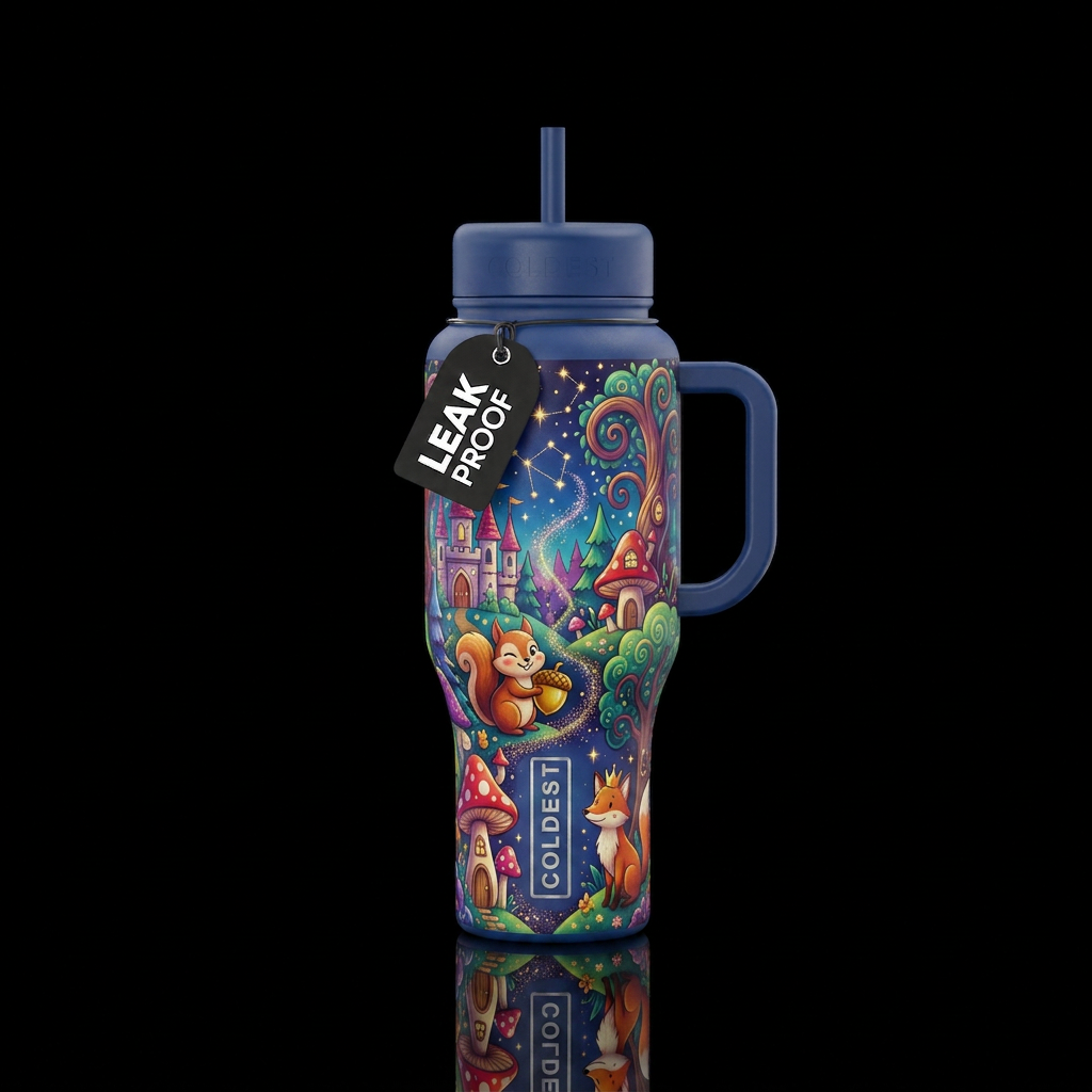 Once upon a fairytale, vibrant, beautiul, magical,... water bottle design