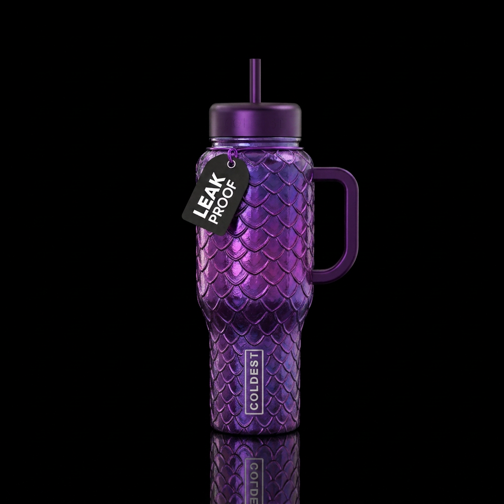 Shiny metallic irridescent  ombre purple dragon sc... water bottle design