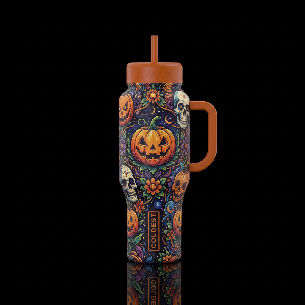 Grateful Dead inspired Pumpkin Heads and skulls, v... water bottle design