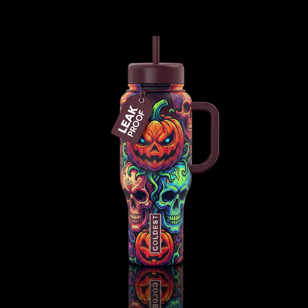 Grateful Dead inspired Pumpkin Heads and skulls, v... water bottle design