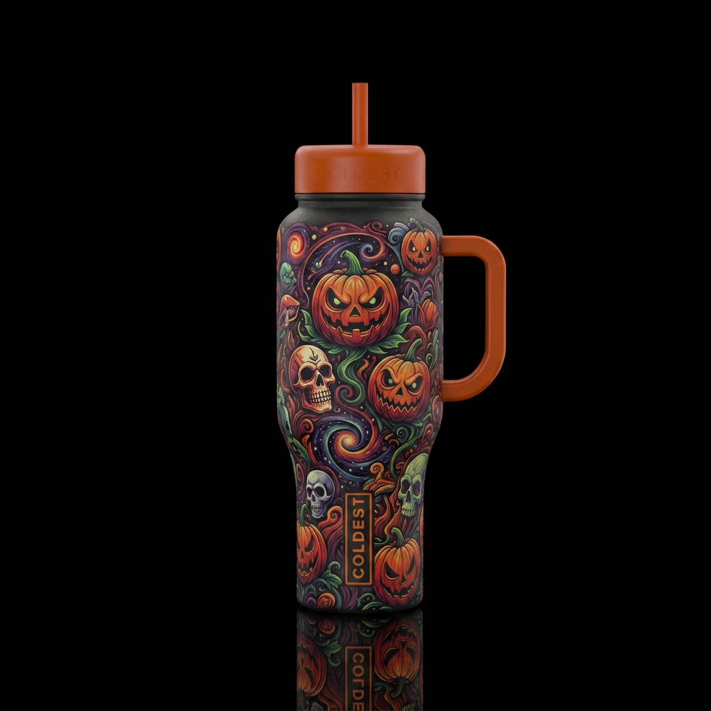 Grateful Dead inspired Pumpkin Heads and skulls, v... water bottle design